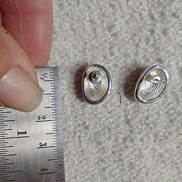 Silvertone button post earrings 1 back - Picture 2 of 5